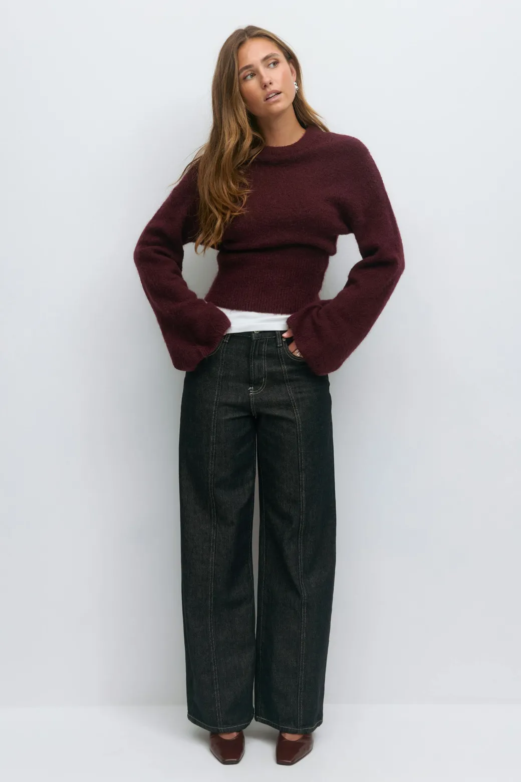 Wide sleeve knitted sweater