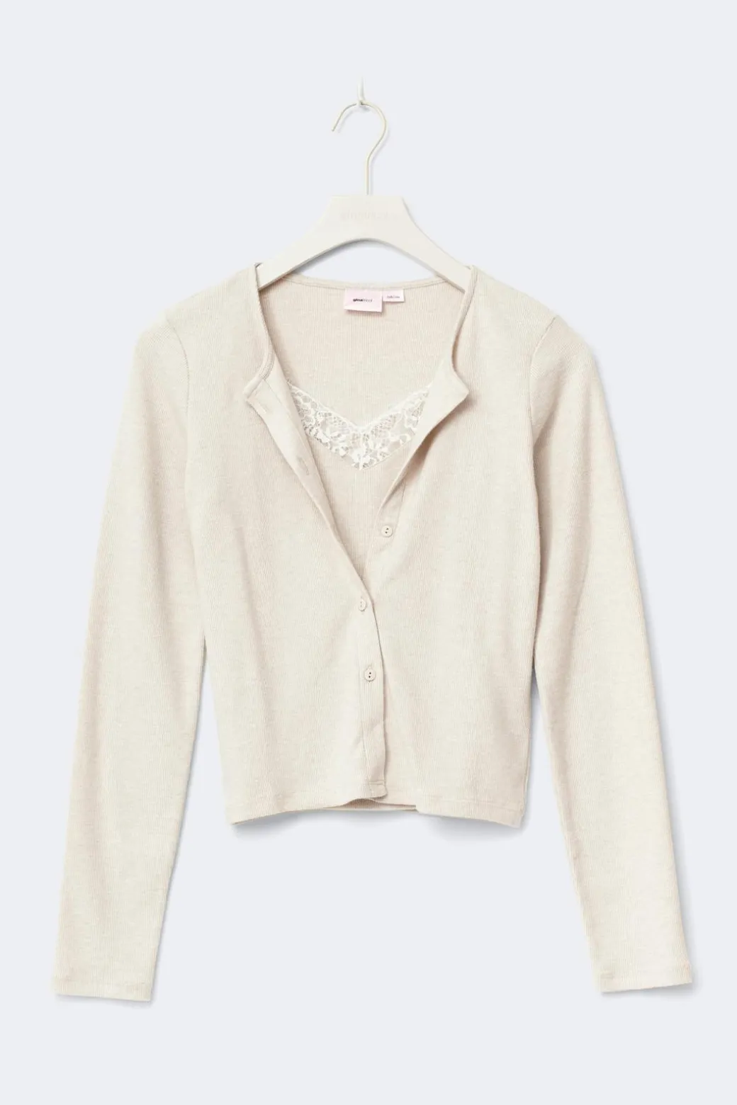 Y 2 in 1 lace rib cardigan