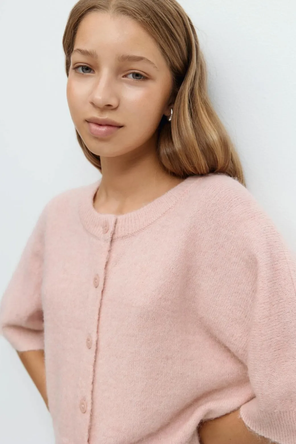 Y knitted short sleeve top