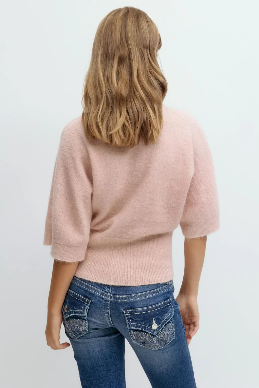 Y knitted short sleeve top