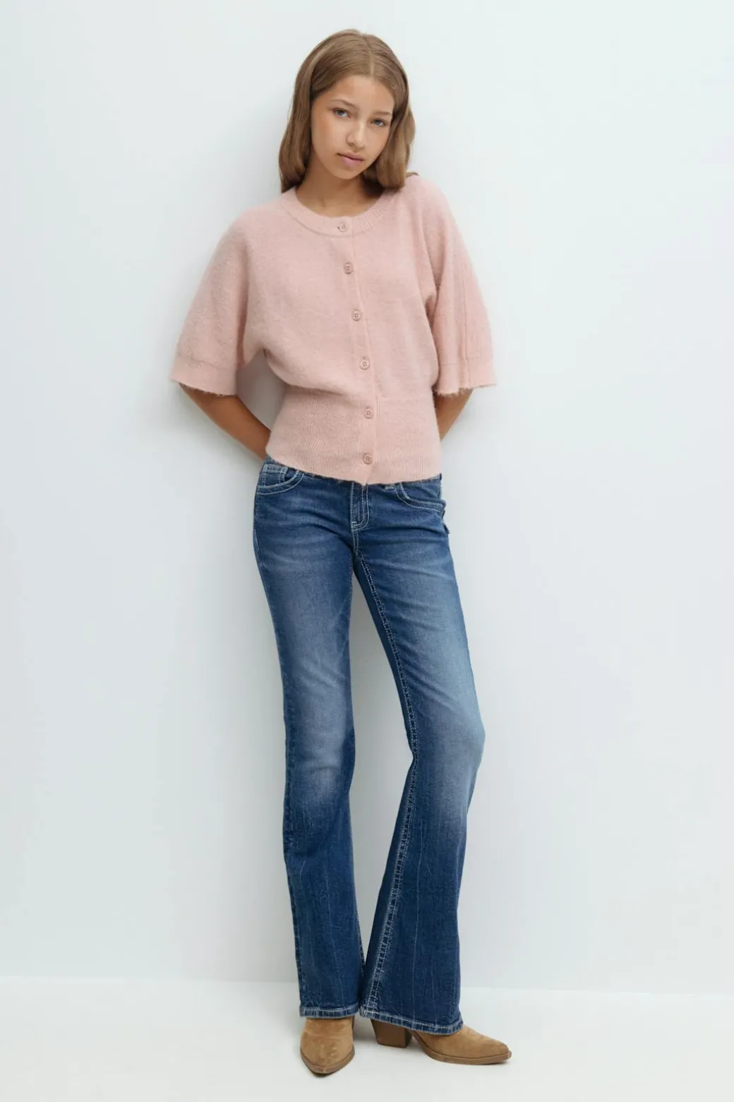 Y knitted short sleeve top