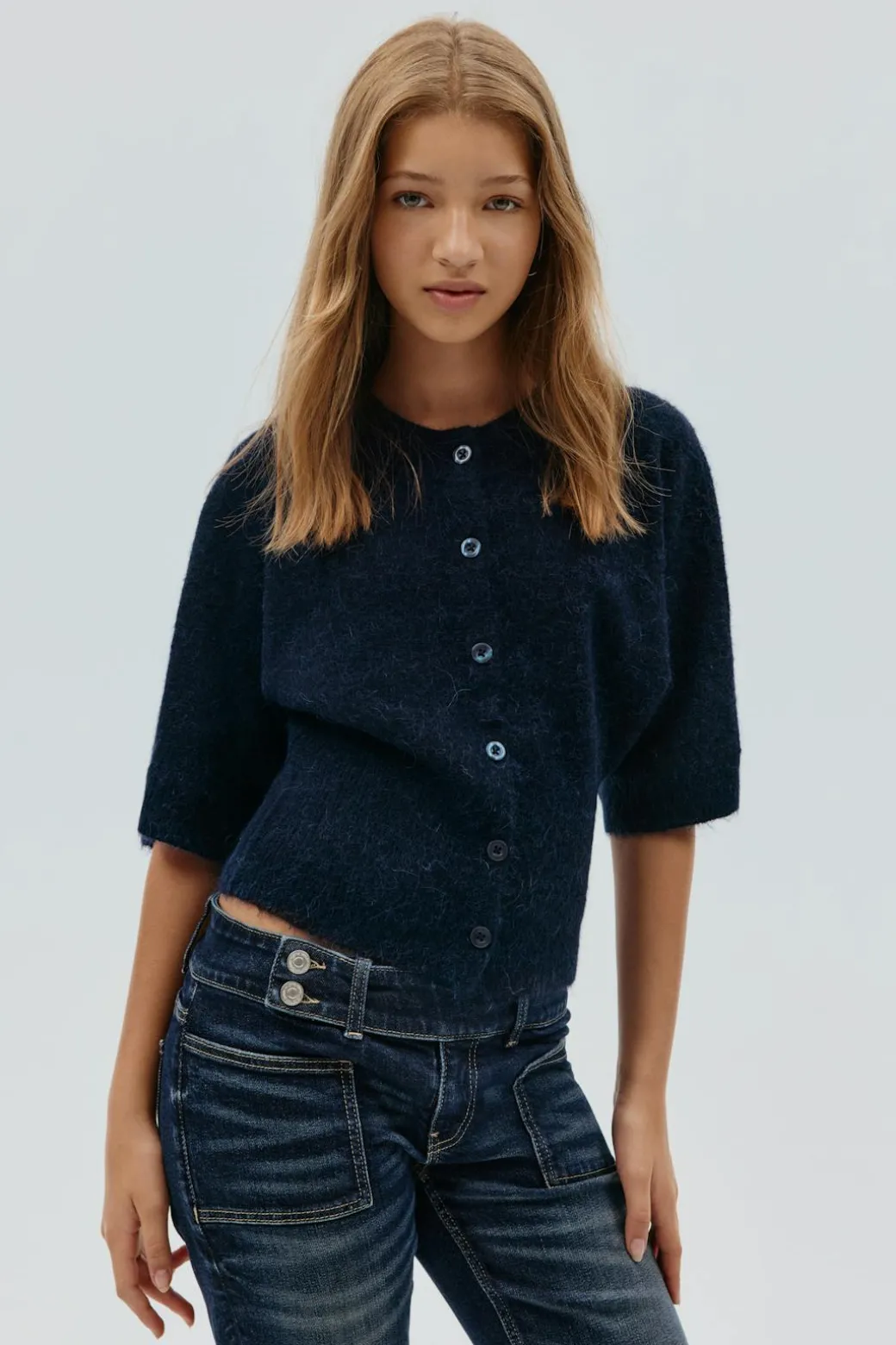 Y knitted short sleeve top