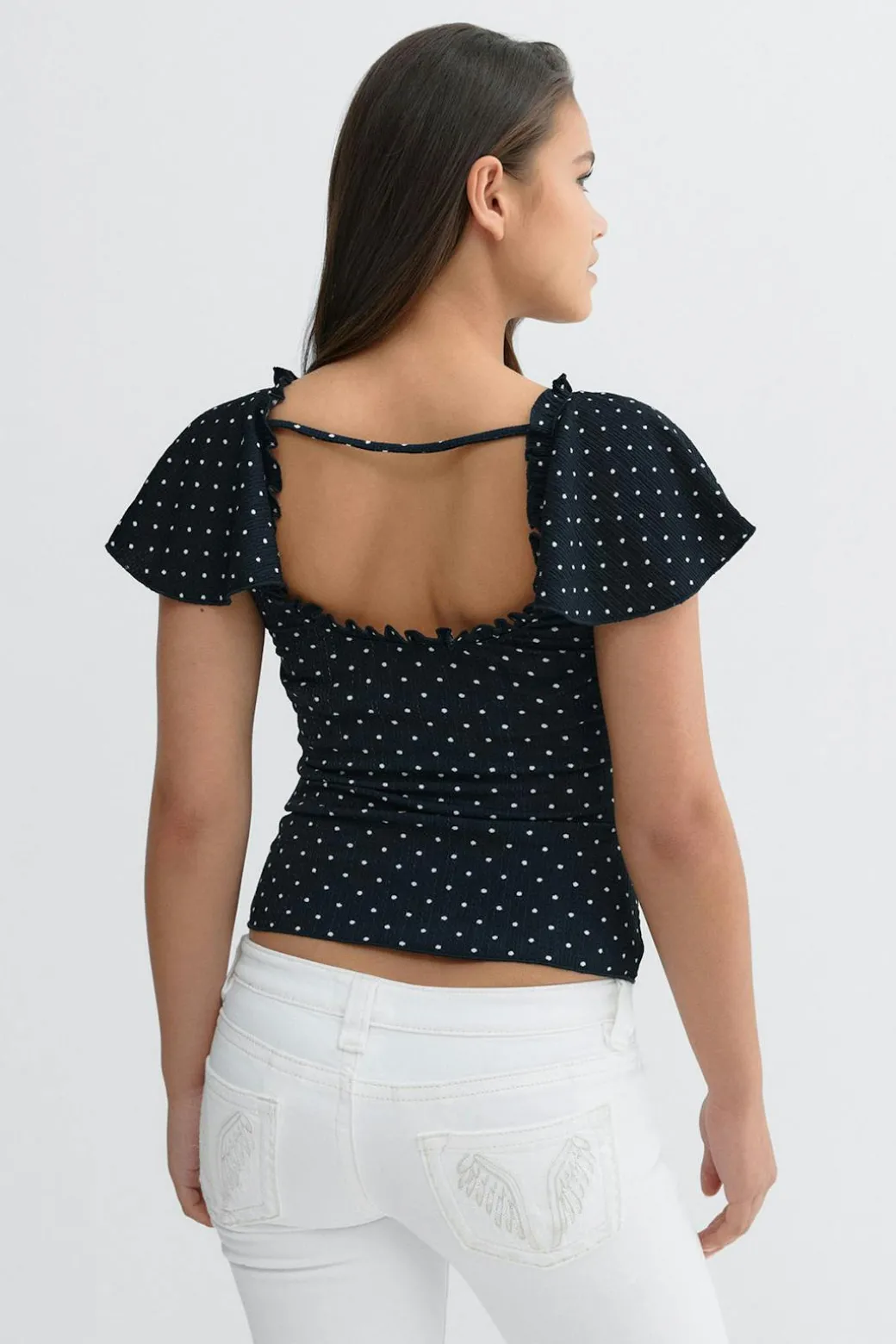 Y open back frill top