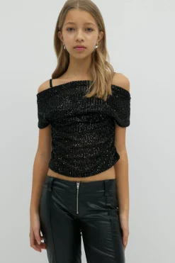 Y sequin off shoulder top