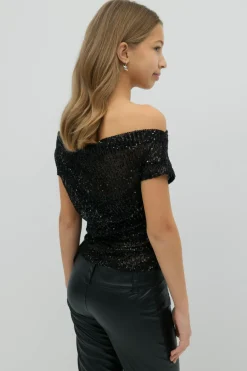 Y sequin off shoulder top